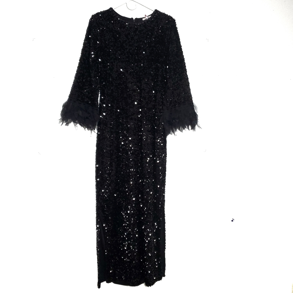 $898 Frances Valentine Regina Sequin Dress Size M Black Designer Wedding Glamour - Picture 1 of 16
